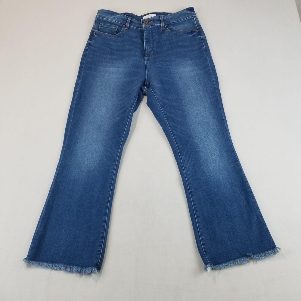 LOFT Jeans Womens 30 10 Blue Curvy High Waist Flare Crop Step Hem